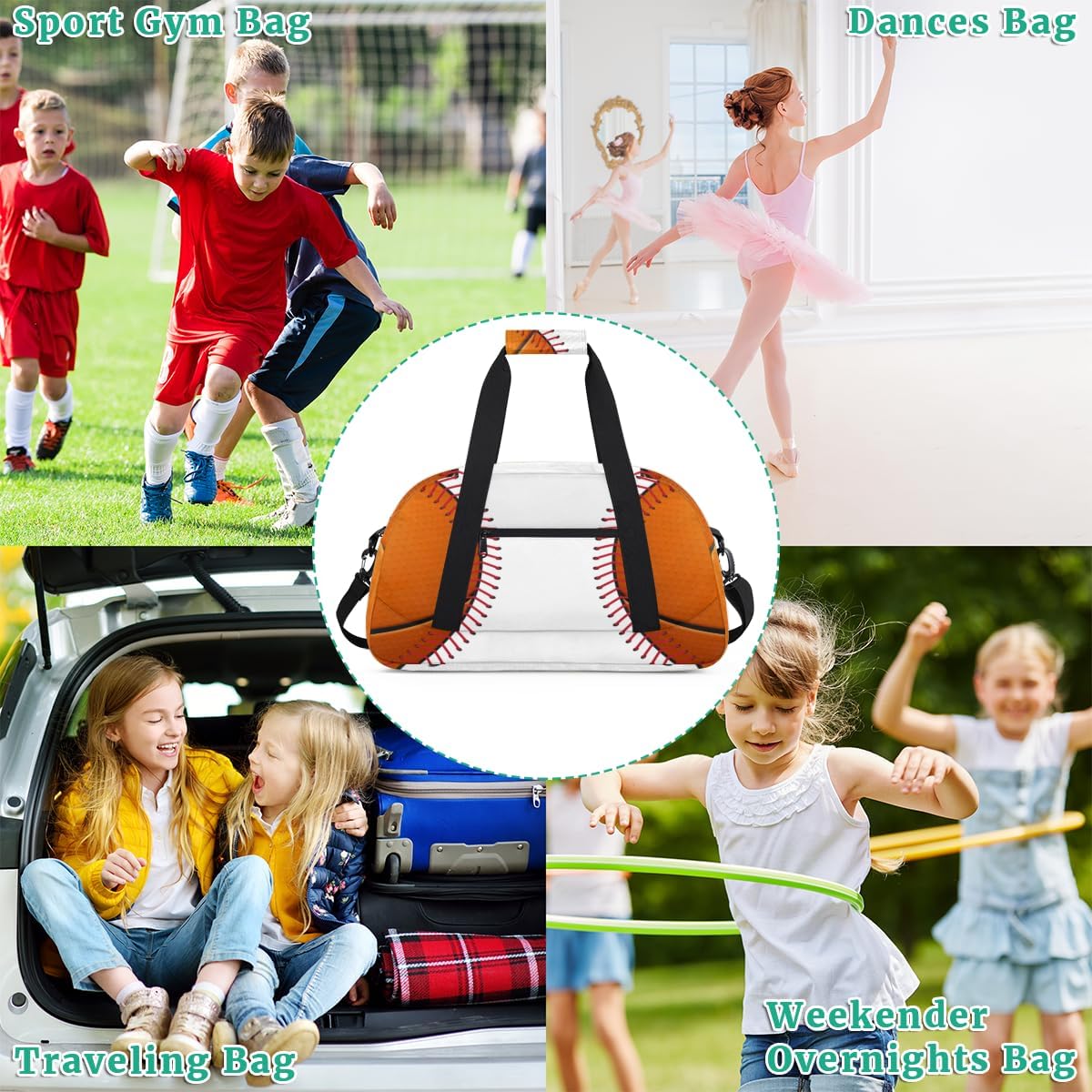 Kids Duffle Bag for Boys - Baseball Print Sport Gym Duffel Bag Overnight Bag Carry On Weekender Bag for Travel School Practice Workout