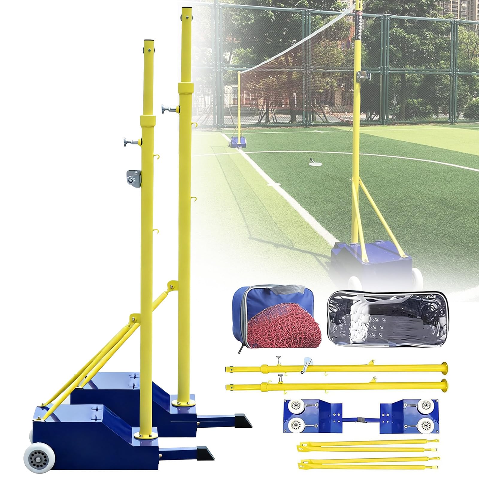 Volleyballstange mit Netz, tragbares, robustes, höhenverstellbares Volleyballnetz für den Außenbereich, ideal für Hinterhof- und Jugendspiele