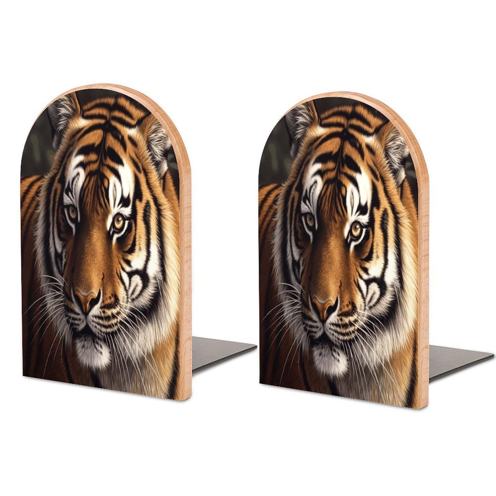 Bengal Tiger Bookend Wood Book End for Shelves Heavy Duty Non-Slip Wooden Bookend Support Universal Economy Bookends Fancy Modern Decorative Book Accessories 1 Pairs