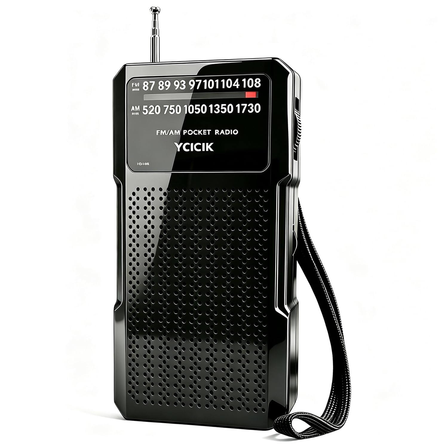 Radio AM FM portátil, funciona con pilas, color negro