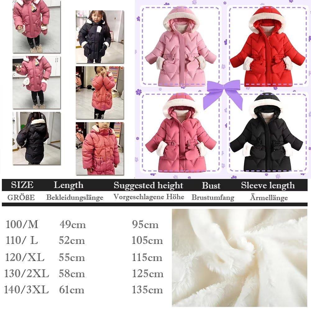 linboo Manteau Fille Doudoune Chaud Veste à Polaire Enfant Blouson d'Hiver à Capuche Fourrure Epaisse Rembourré Parka avec Gants