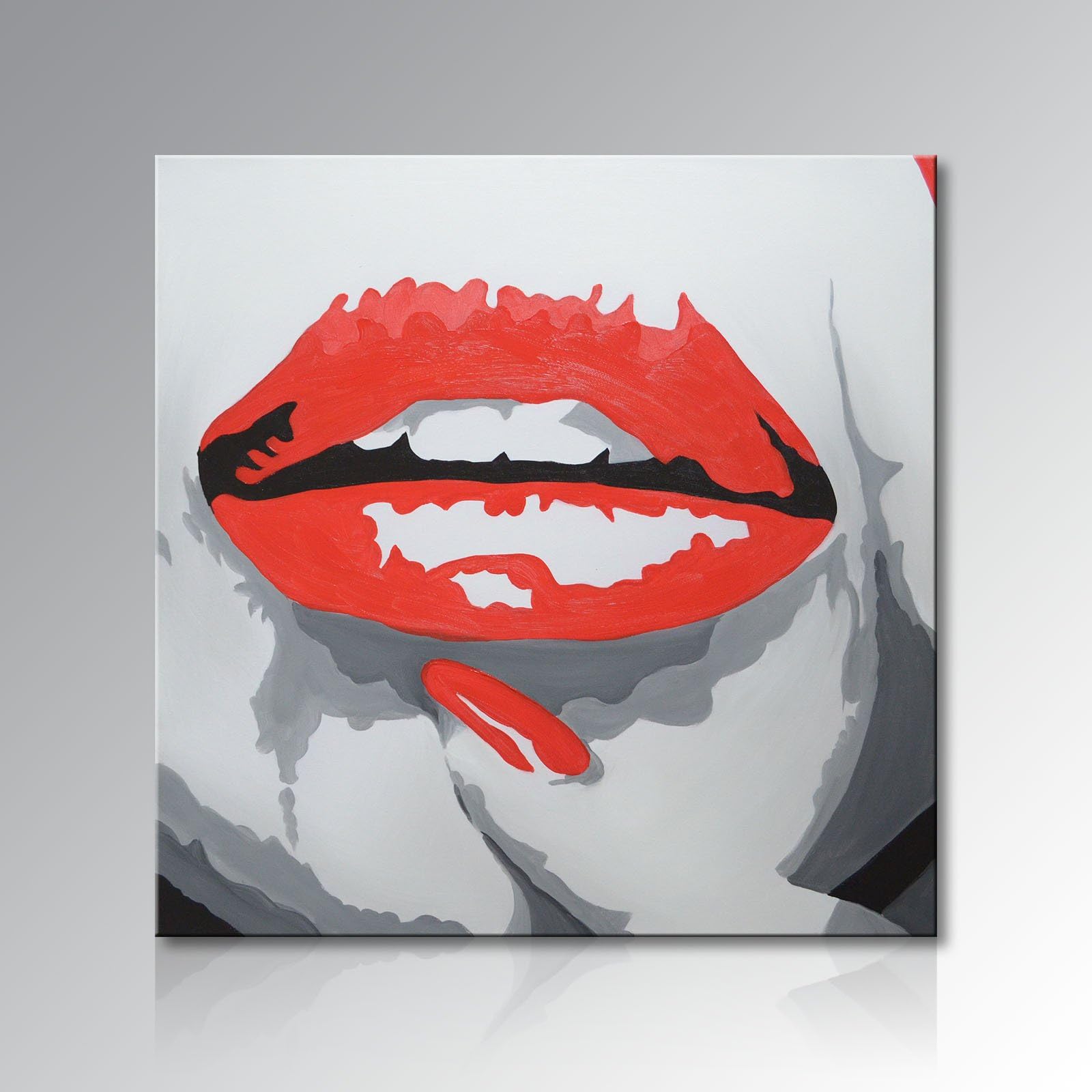 Seekland Art Hand Painted Red lips Modern Pop Canvas Wall Art Large Abstract Oil Painting Contemporary Artwork Unframed (48x48 inch)