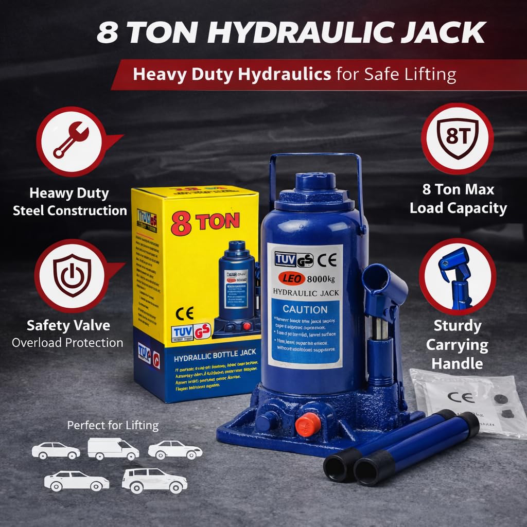 TUV 8 Ton Hydraulic Bottle Jack l with Jack Rod & Extra Oil Seal
