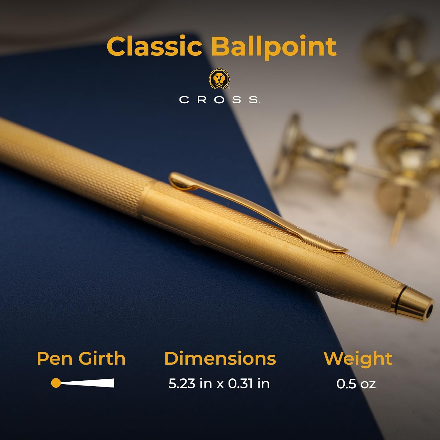 Personalized Cross Classic Century Ballpoint Pen | Engraved 23KT Gold Diamond Pattern with Full Gold PVD Trim | Prestigious Writing Instrument for Retirement, Collectors, and Milestone Occasions