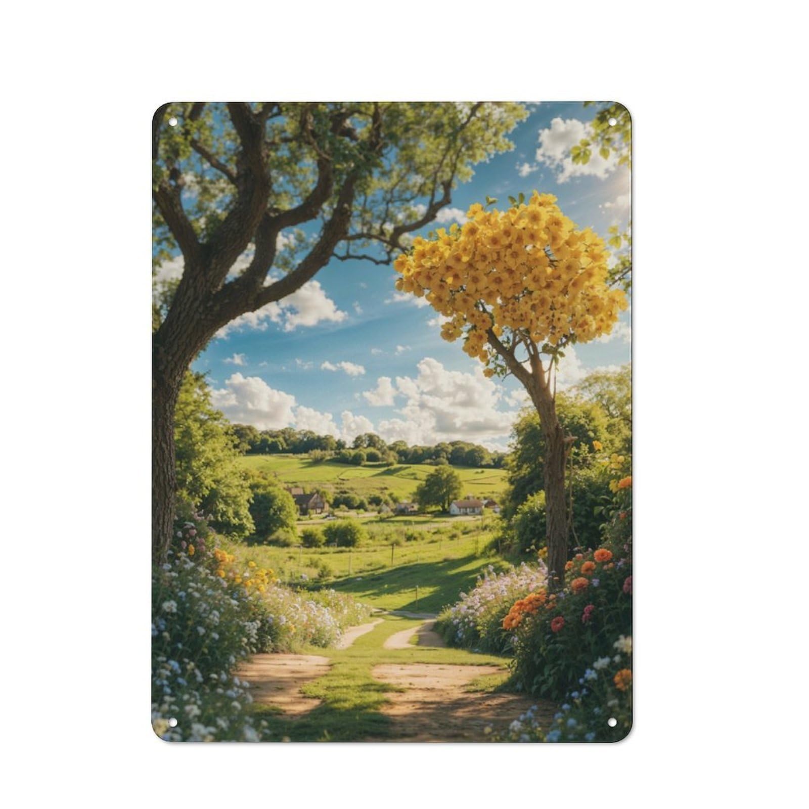 Junmoney Sunlit Path To The Tree Retro Metal Wall Sign 40X30cm With For Garage Wall, A Decorative Metal Sign For Garages And Workshops