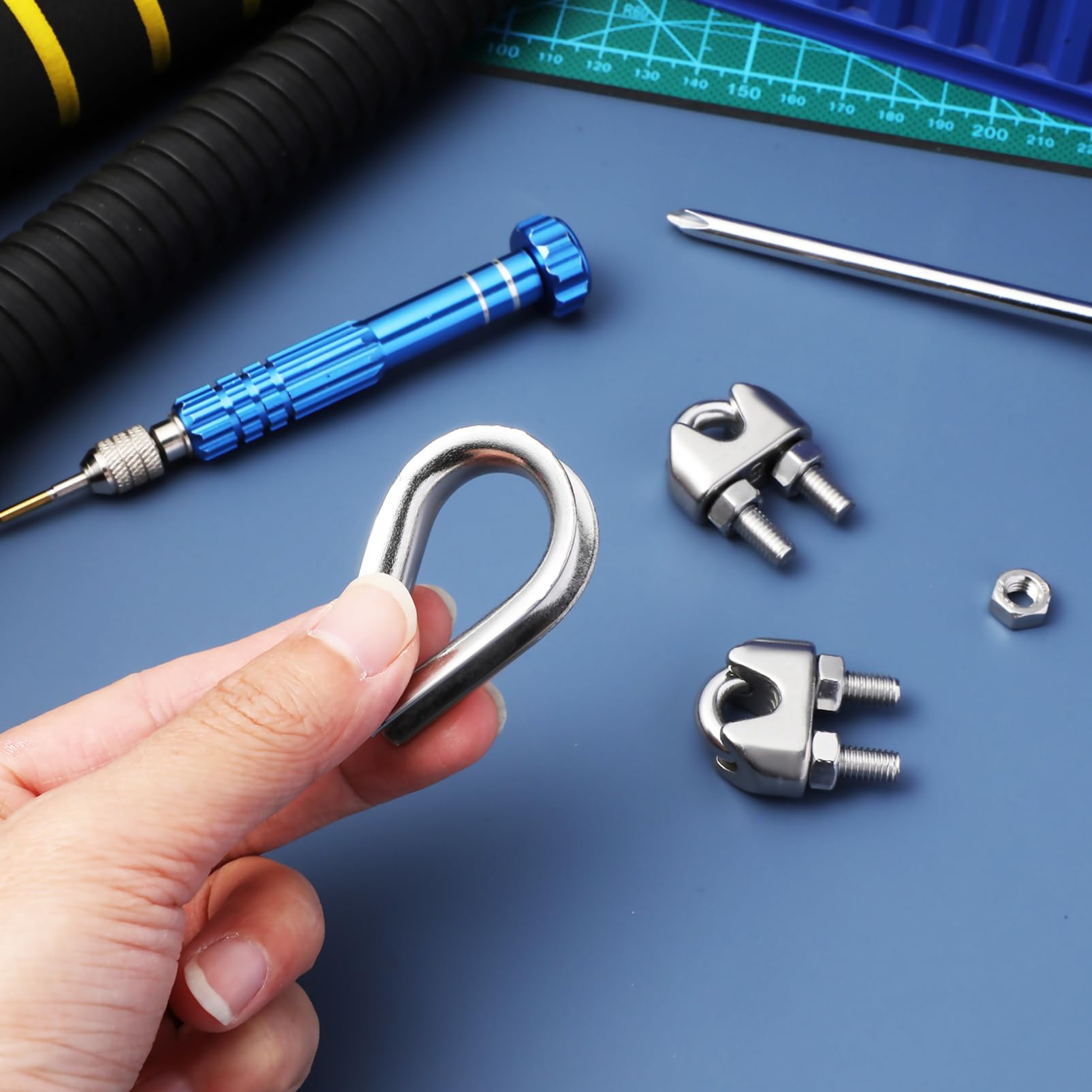 SOLUSTRE 14 Pcs Wire Rope Clamps Cable Clamp Wire Rope Clips Cable Clips Stainless Steel Fastener Cable Clamps M8