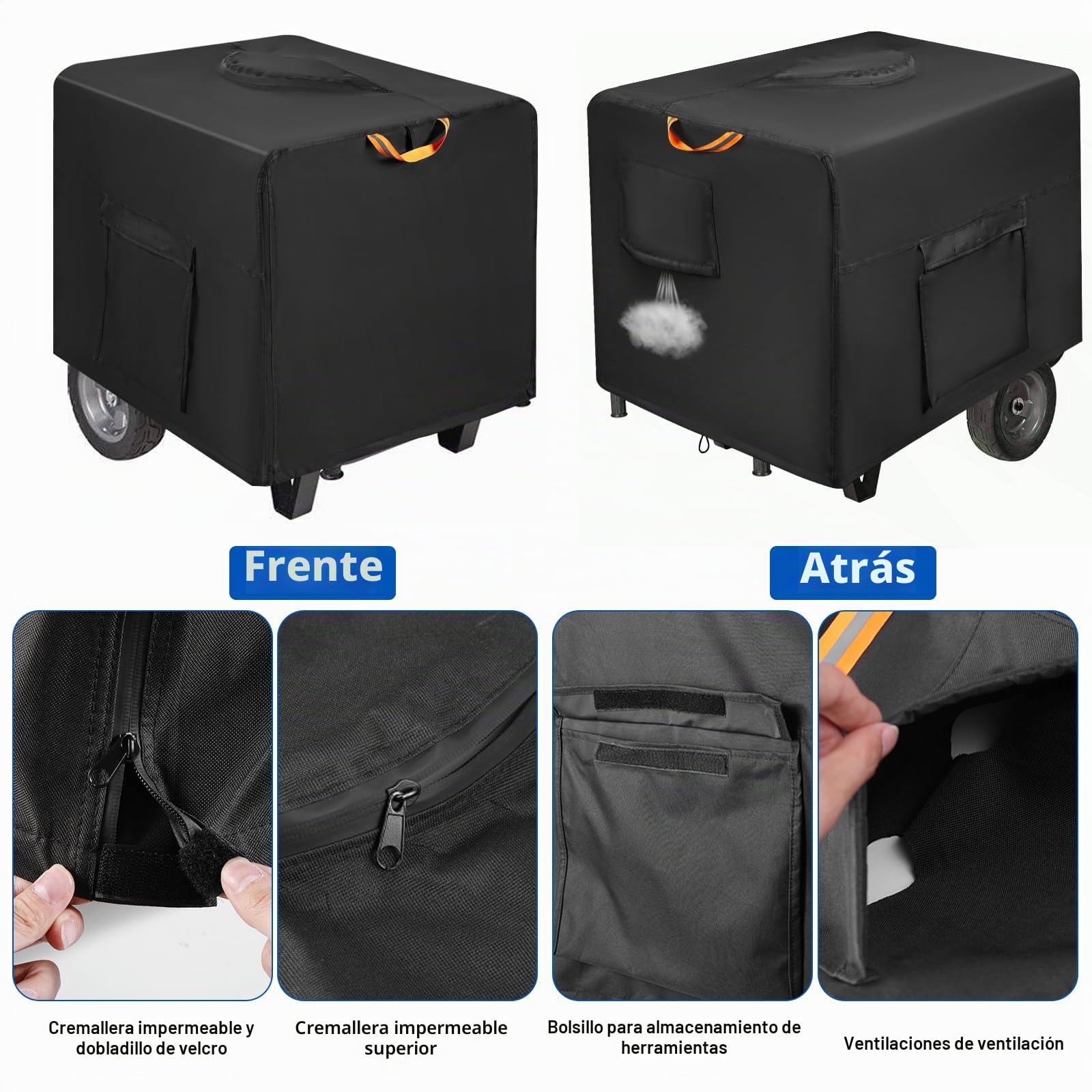 Cubierta para Generador de Exteriores con Cremallera Impermeable, 800D Oxford Fundas de Protección de Generador Universales con Asas Reflectantes, Gran Bolsillo de Almacenamiento (81 x 62 x 60 cm)