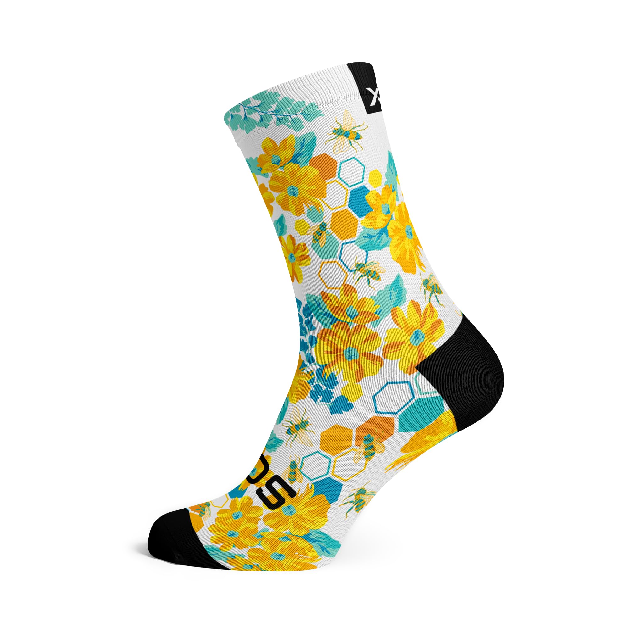 Sox Footwear Honey Bees Crew Socks, White, turquoise, yellow, multi-colour, 38-42