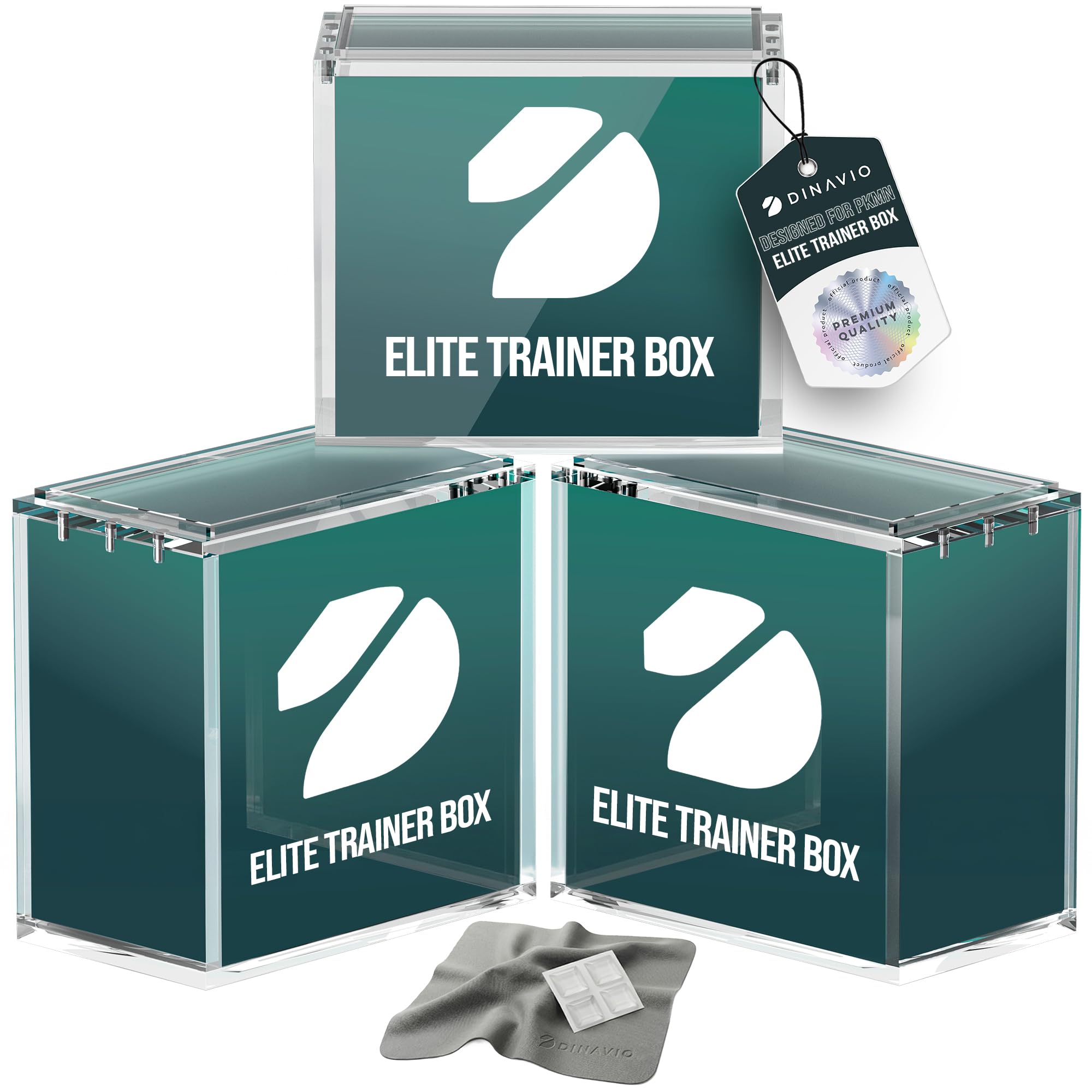 Dinavio Crafthouse Clear Elite Trainer Box Acrylic Display Case Stackable - 8Mm + 5Mm Ultra Thick Acrylic With 5X3mm Strong Magnets - Etb Case Protector - Compatible With Elite Trainer Boxes (3 Pack)