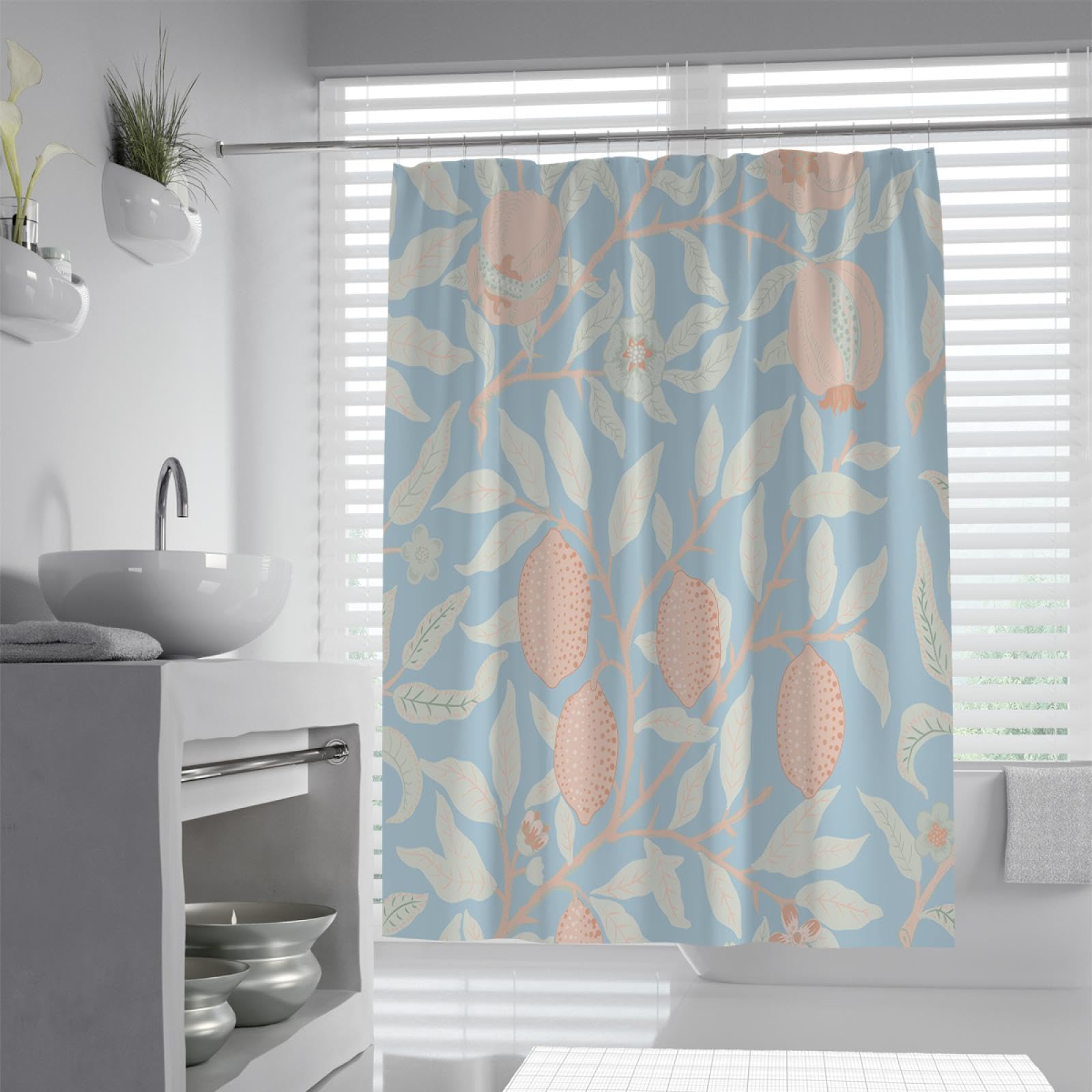 Mocsicka Sommer-Zitronen-Duschvorhang – Wasserdicht, Blau-gelbes Blumenmuster, 183 X 183 Cm Mit 12 Haken