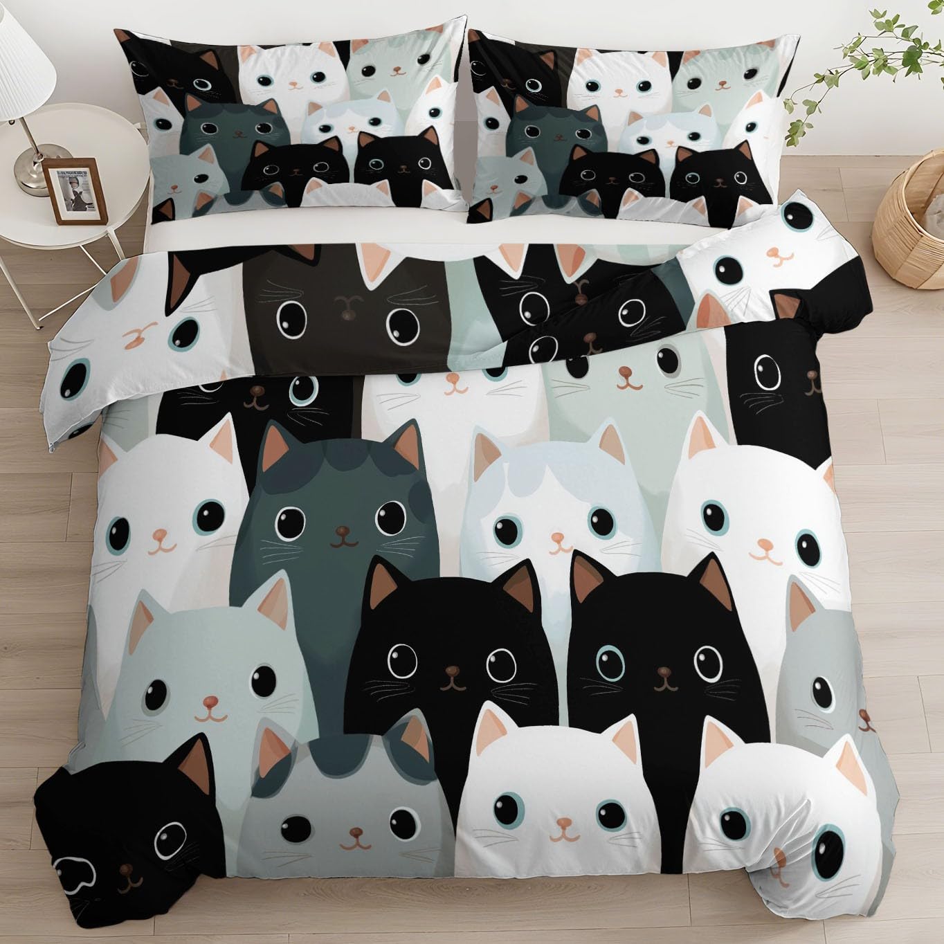 Housse de couette chat 220x240 en microfibre douce et anti-plis pour un lit impeccable