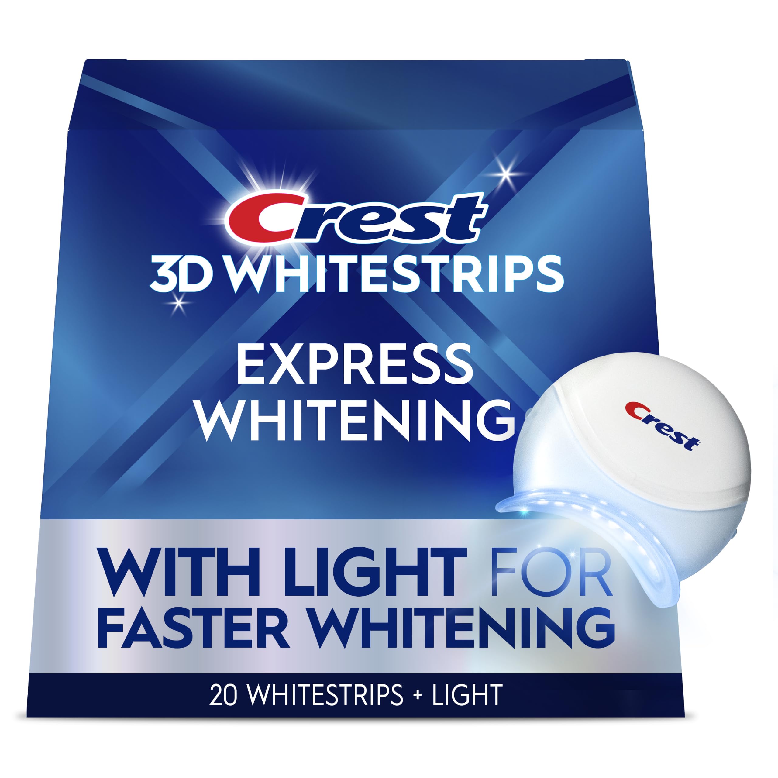 Crest 3D Whitestrips Express Whitening with Light, Whitestrips 3D White, Teeth Whitening Strip Kit, 20 Strips (10 Count Pack), Crest Teeth Whitening Strips, Teeth Whitening Kit