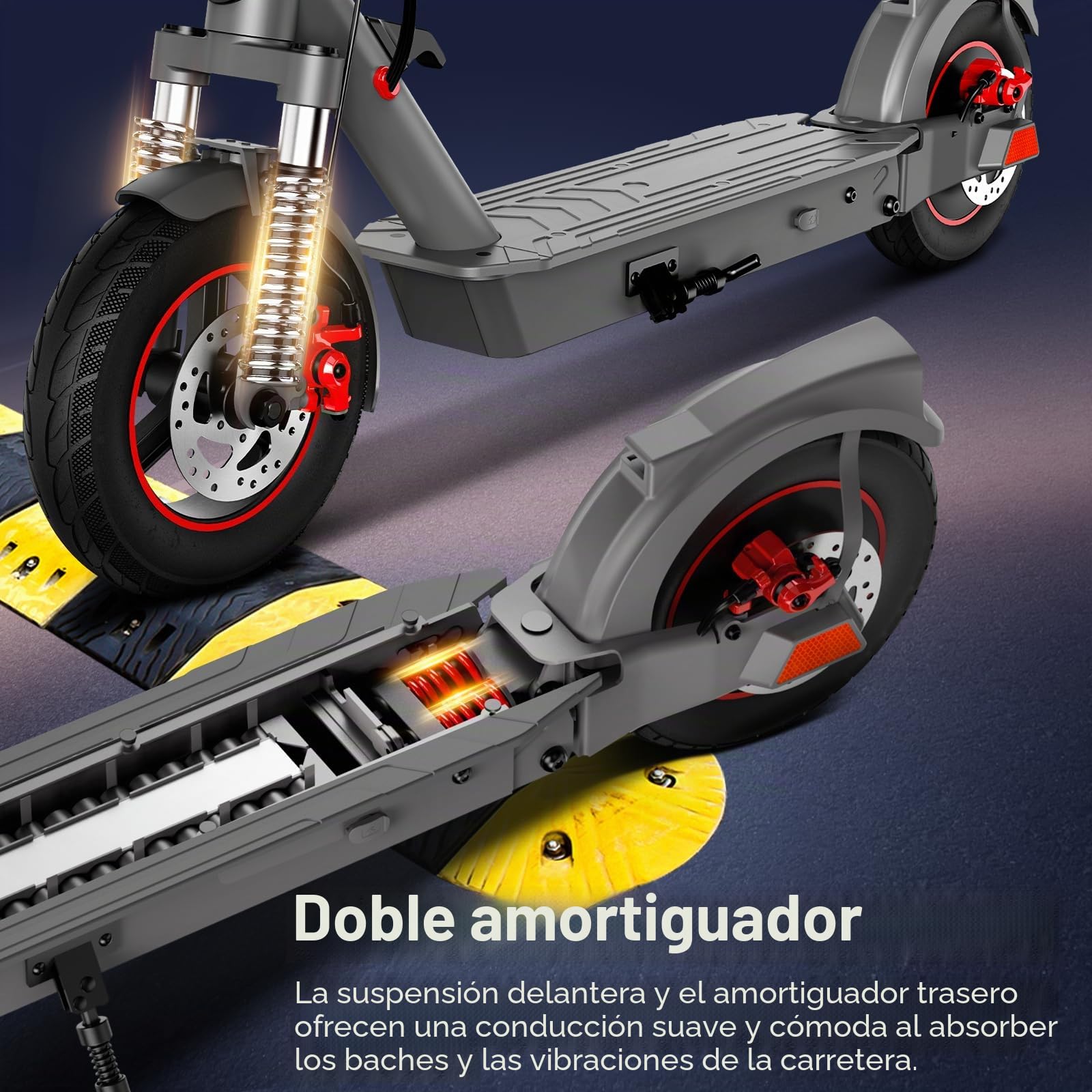 SISIGAD Patinete Eléctrico 10 Pulgadas Scooter Eléctrico Adultos con Suspensión y App, E Scooter 400W Motor 36V 10.4AH Batería 25 km/h Velocidad, Electric Scooter con Doble Freno y Amortiguador