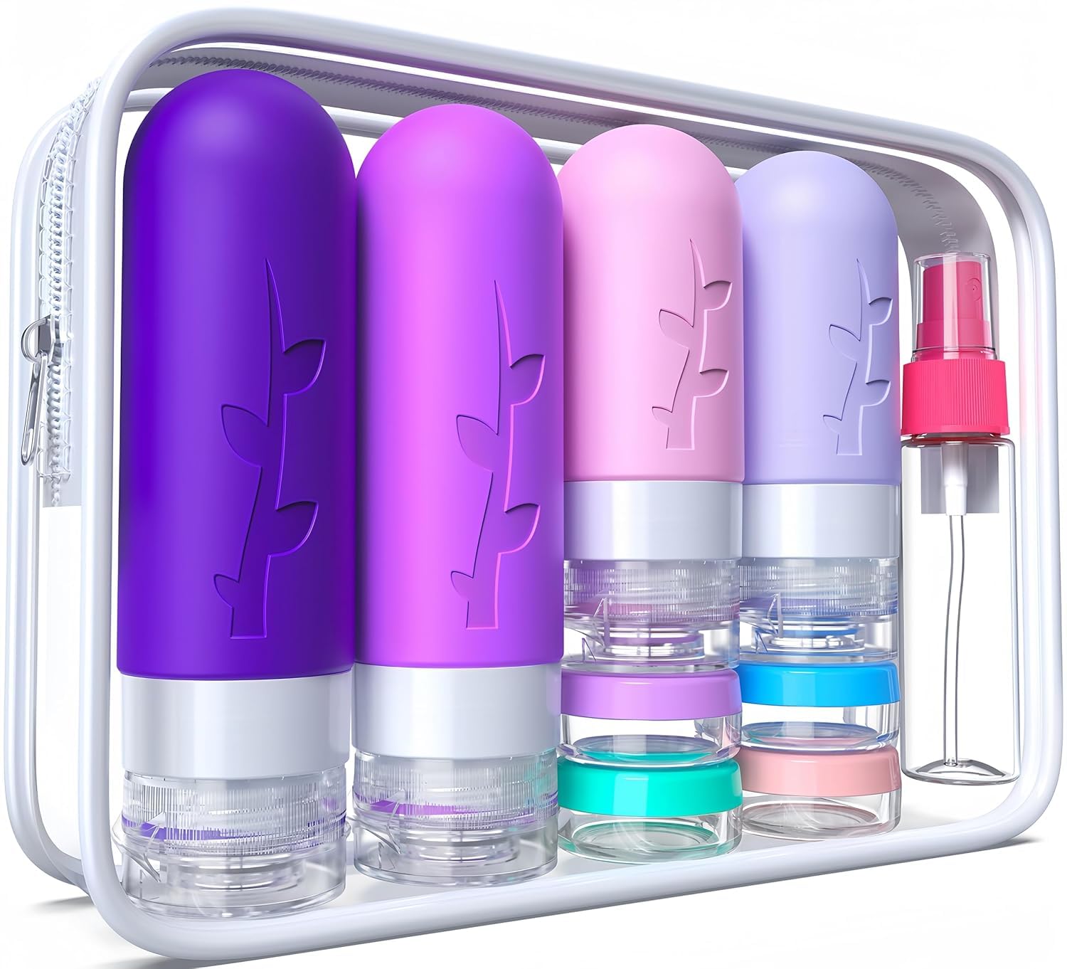 CIFOX 18 Stück Reiseflaschen Zum Befüllen, Reise Gadgets Silikon Reiseflaschen, Reiseset Flüssigkeiten Set mit TSA Genehmigt, Travel Essentials Nachfüllbare Reisegröße Flaschen, Violett