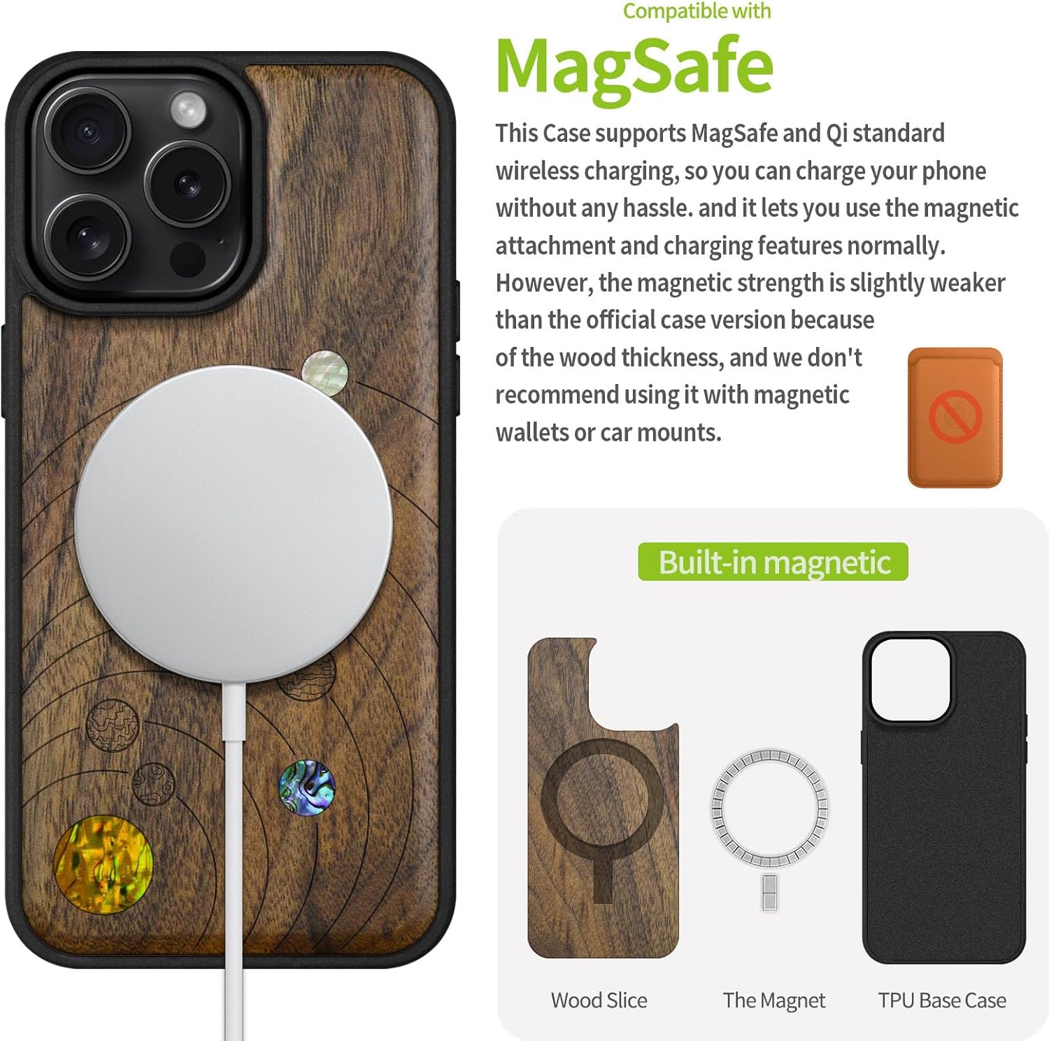 Carveit Magnetic Case for iPhone 16 Pro Max Case, Wood Artisan Engraved & Handmade Shell Inlaid, TPU Shockproof Cover, Compatible with MagSafe Wireless Chargers (Solar System) Walnut
