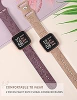 Vista 4 de Minyee Paquete de 2 correas con grabado floral compatibles con Fitbit Versa 2/Fitbit Versa/Versa Lite para mujeres, linda correa deportiva