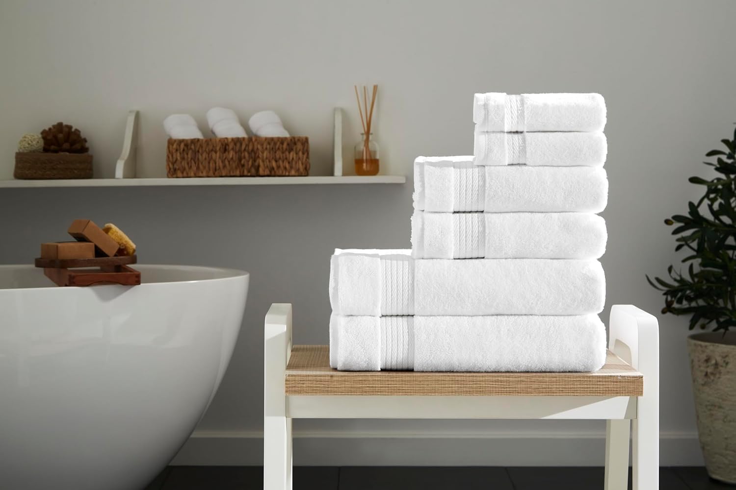 Ozdilek 6-Piece Bath Towel Set, 2 Bath, 2 Hand, 2 Wash, 100% Cotton Turkish Towels, 2 Bath Towels (30x60/550 GSM), 2 Hand Towels (16x30/575 GSM), 2 Washcloths (13x13/600 GSM) (Bright White)