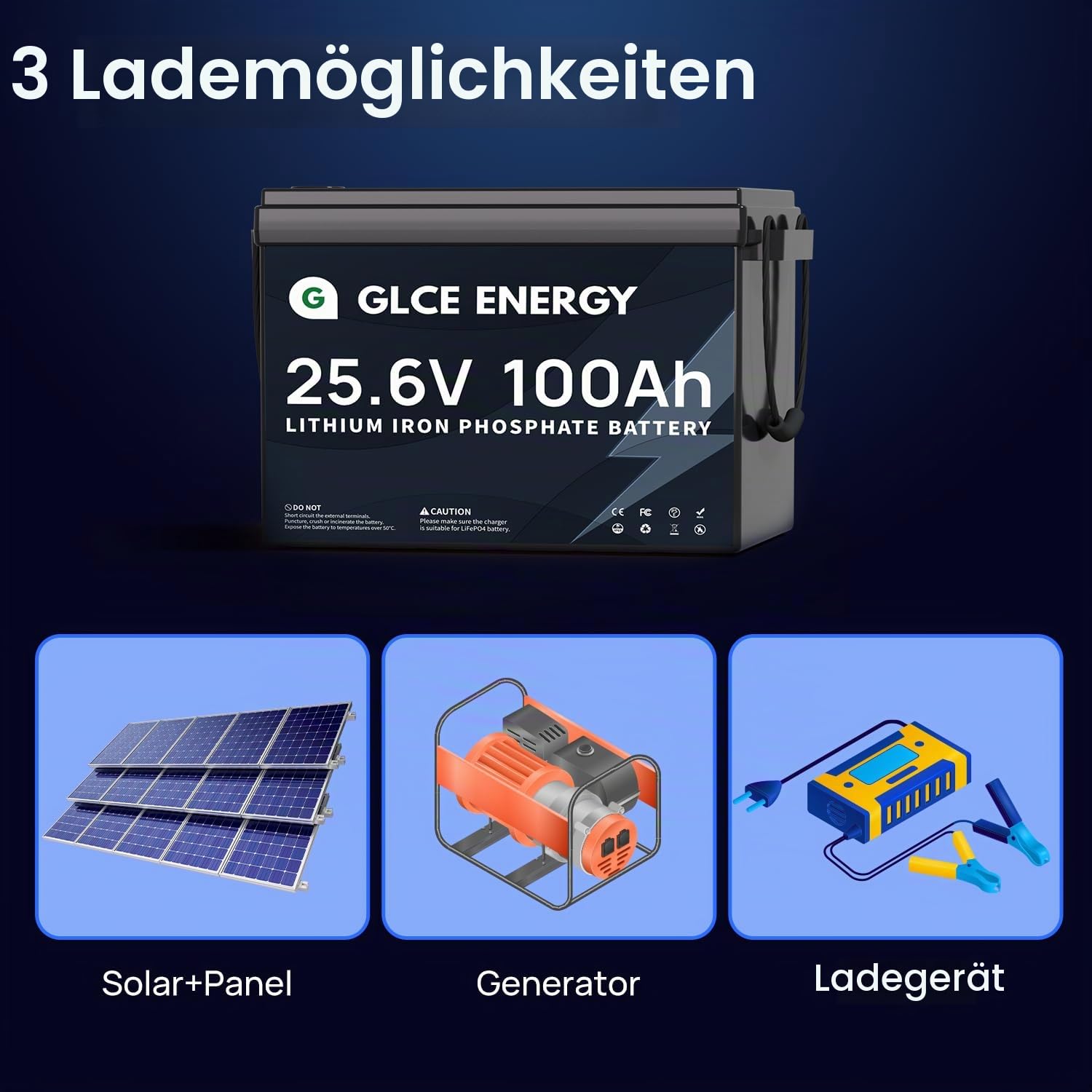 24V 100Ah LiFePO4 Batterie, 100A Bluetooth-BMS, IP65 Wasserdicht, 4000–15000 Zyklen, Wiederaufladbarer Lithium-Akku für Camping, Wohnwagen & RV