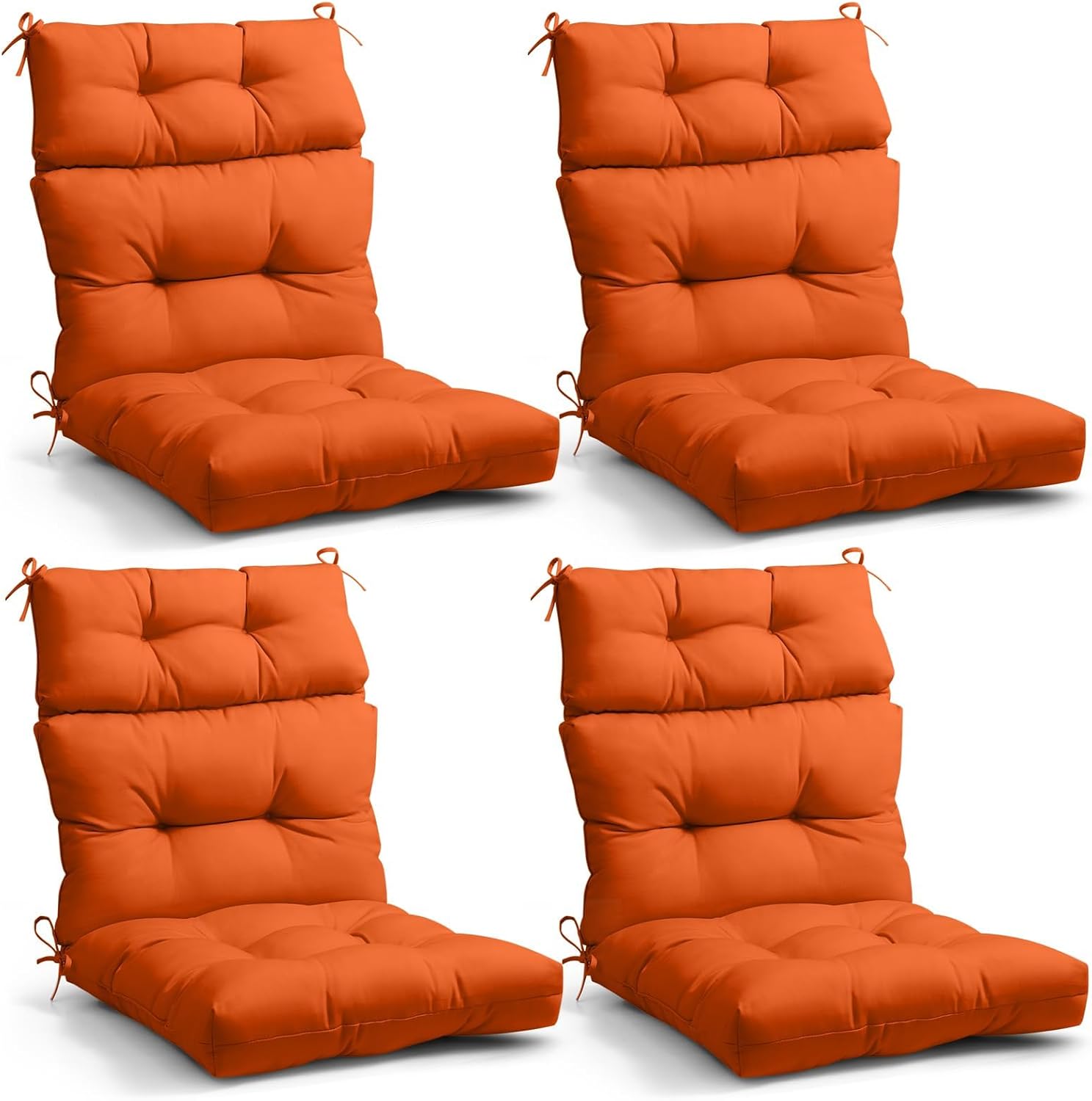 EAGLE PEAK Tufted Outdoor/Indoor High Back Patio Chair Cushions, Set of 4, 46'' x 22'', Burnt Orange
