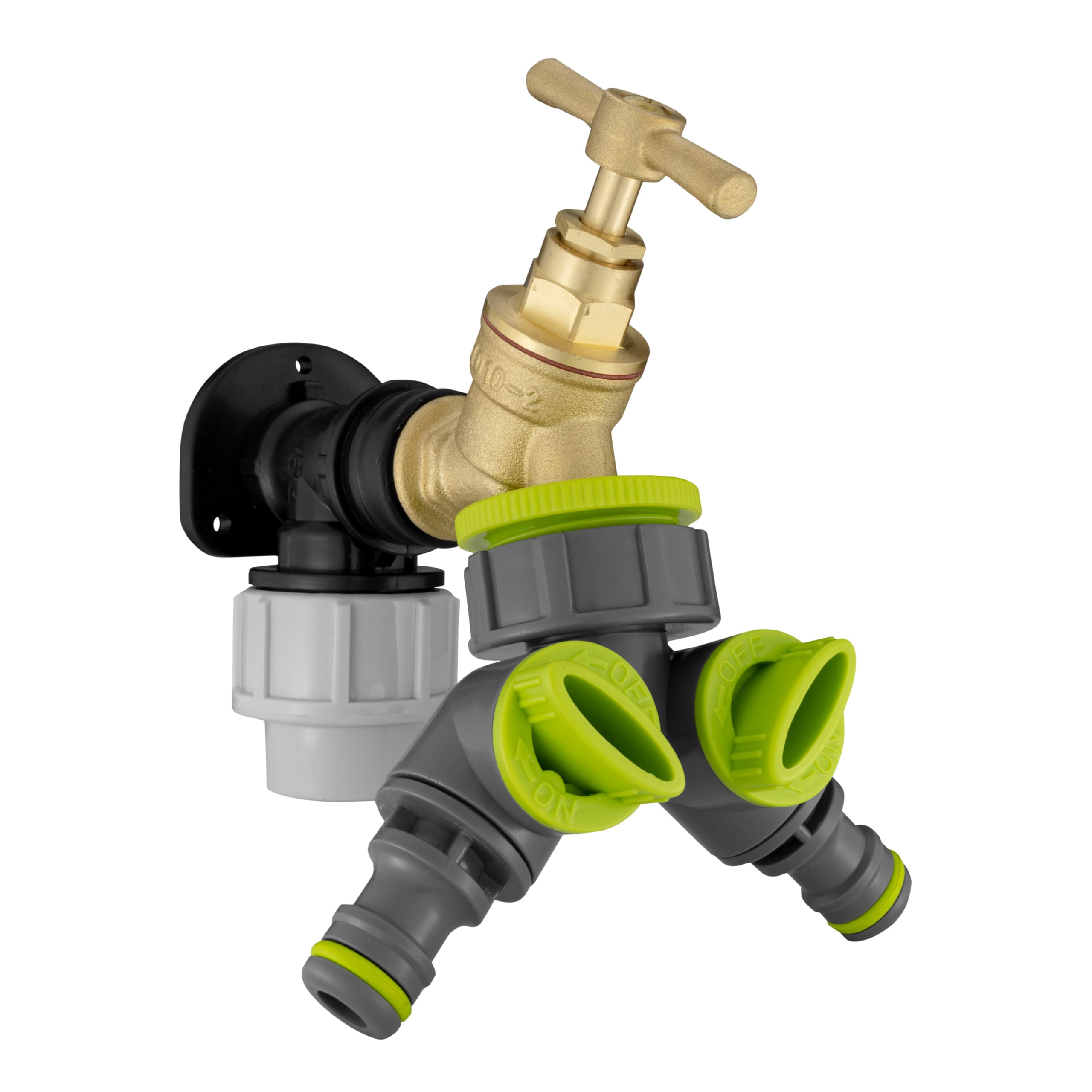 Cost Wise Mixed Tap Kit For 25Mm Mdpe Water Supply Pipe,Backplate+Brass Bib Tap+Two Outlet Hose Splitter+Ptfe Tape
