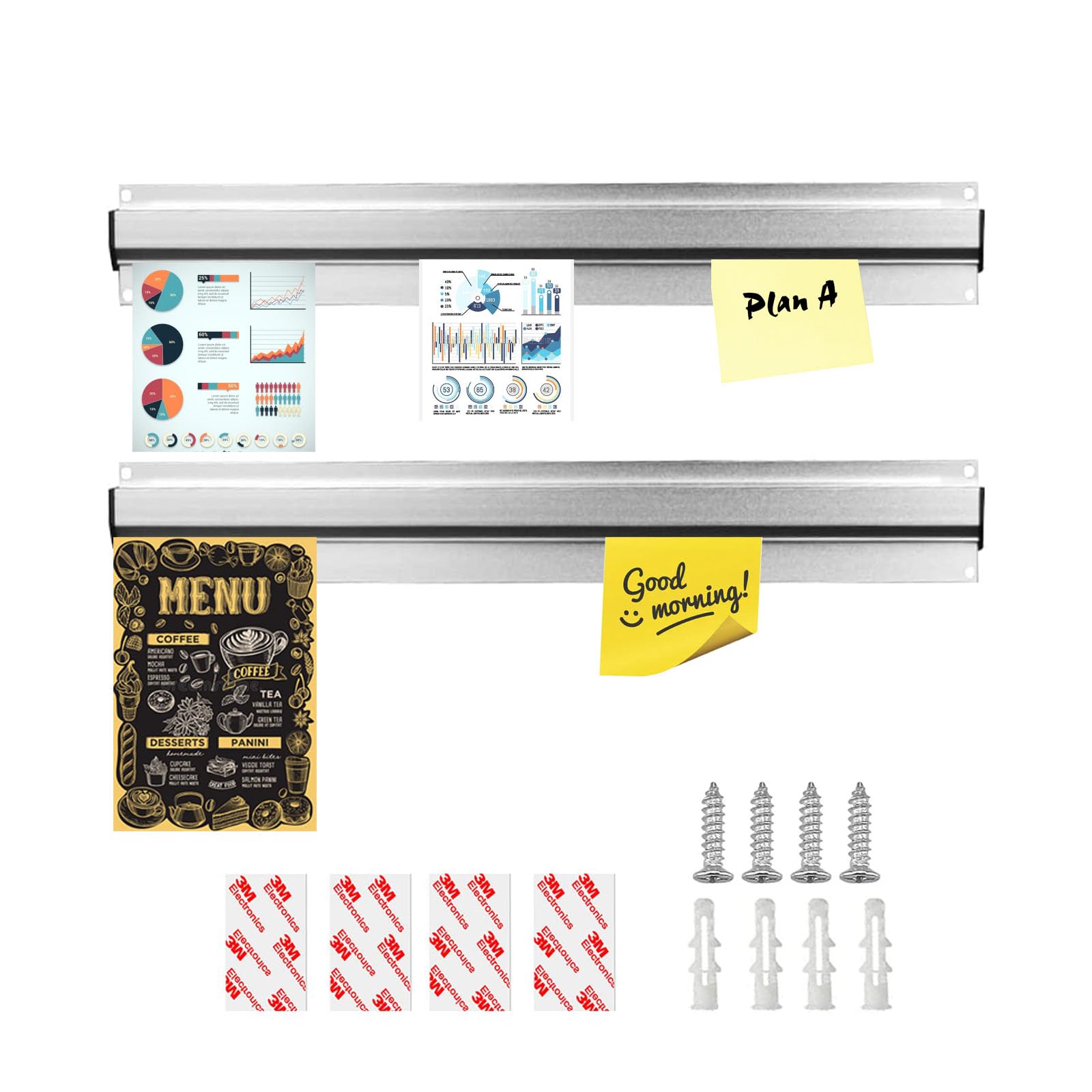 Set 4 Appendi Scontrini Photect - 2 Rack In Alluminio E 2 Spike In Acciaio Per Ristorante O Ufficio - Foto 8