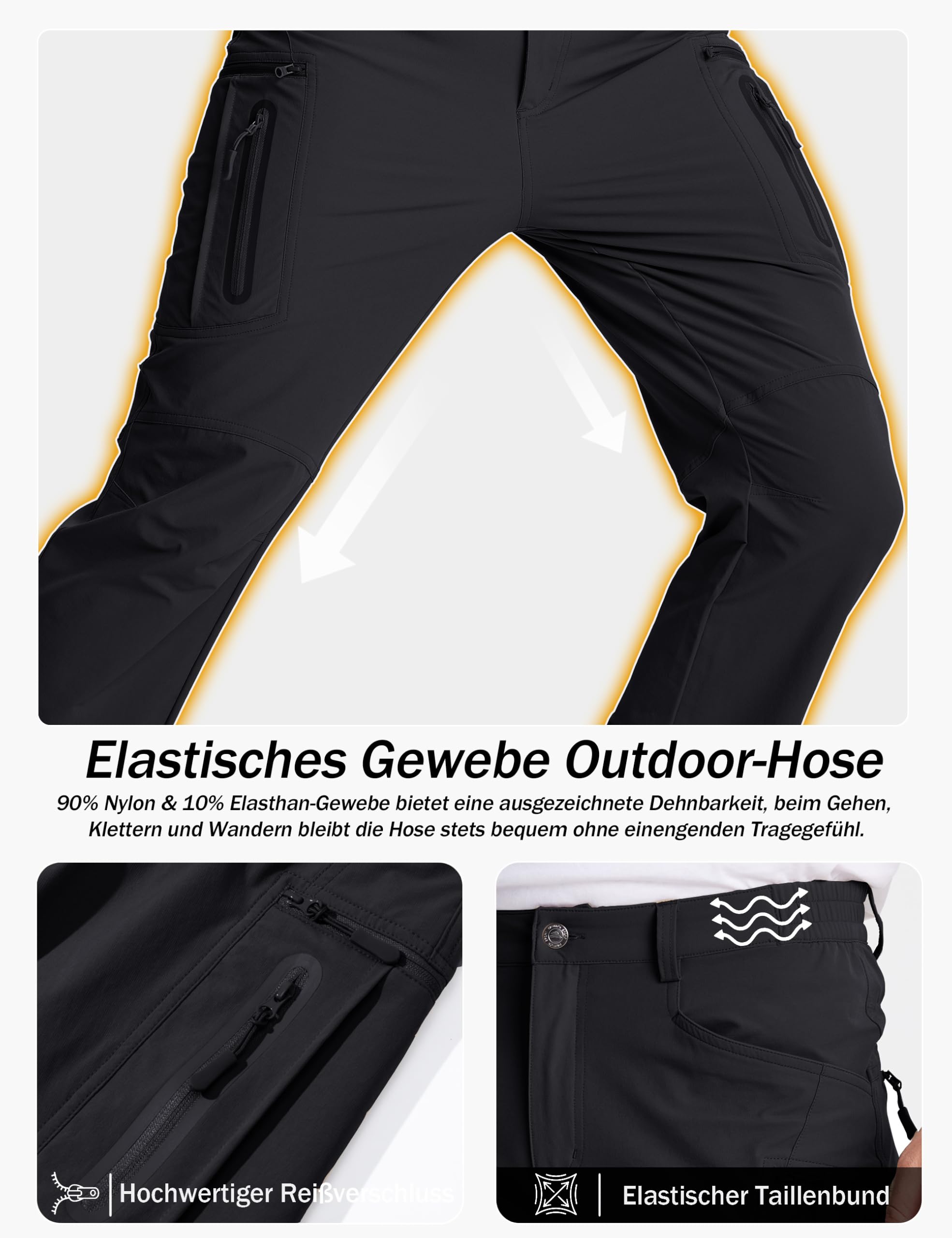 TACVASEN Wanderhose Herren Leichte Cargohose Outdoorhose Multi Taschen