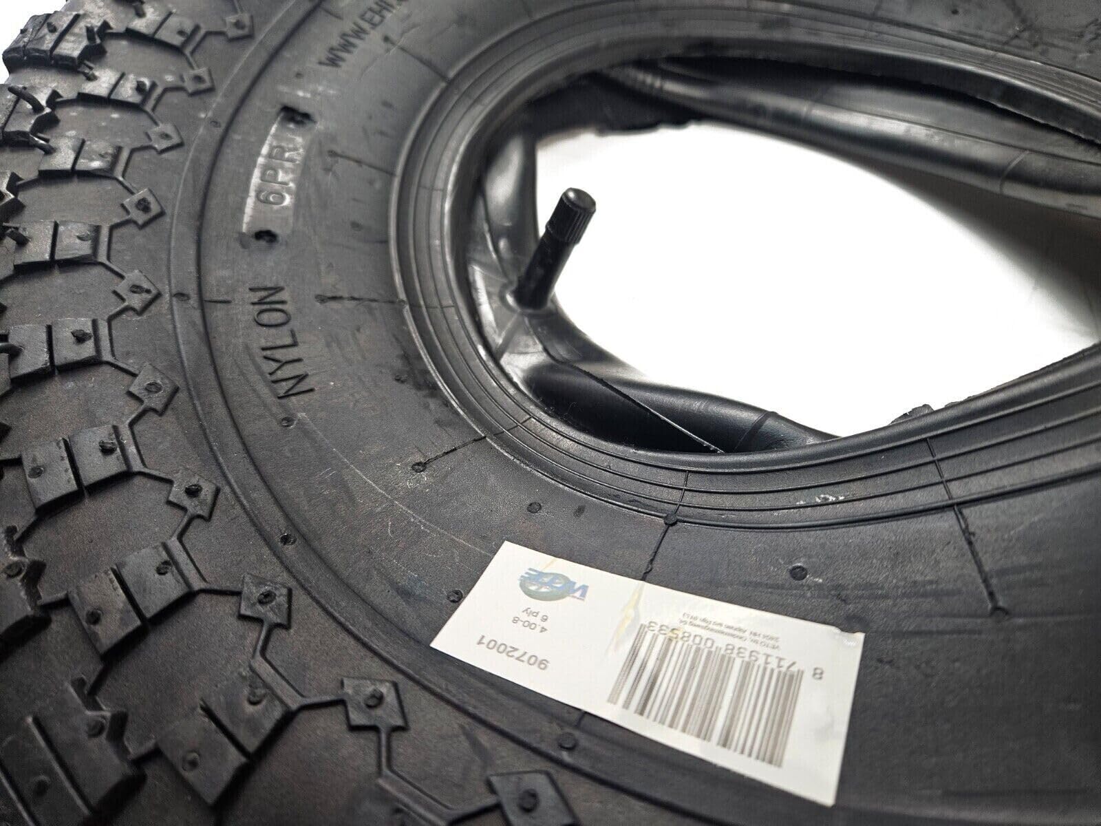 2 x Schubkarren Schlauch mit Mantel 4.80/4.00-8 Schubkarrenrad Ersatz-Rad | 6PR / 6 lagig, für Schubkarre Reifen Luftrad max. 268 kg Belastung