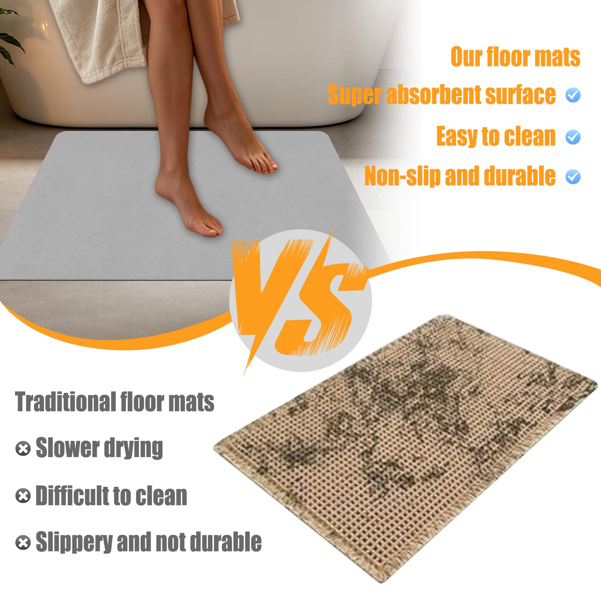 Tappeto Bagno Diatomite Antiscivolo 50 x 60 cm Assorbente Tappetino da Bagno Antiscivolo e Antimuffa Antimuffa per Doccia, Cucina, Ingresso, Grigio Scuro