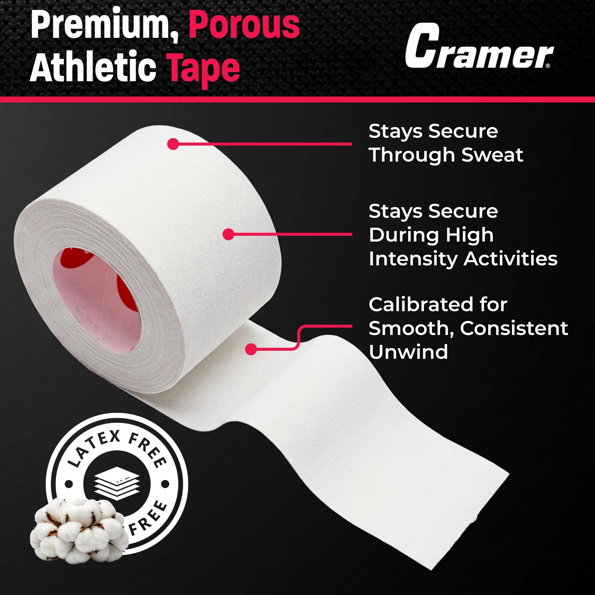 Cramer 950 Premium White Athletic Tape Taping per Caviglie, Polsi e lesioni, Aiuta a Proteggere e prevenire lesioni, accelera la guarigione, Atletico Forniture, Bulk Case of a Nastro, Bianco