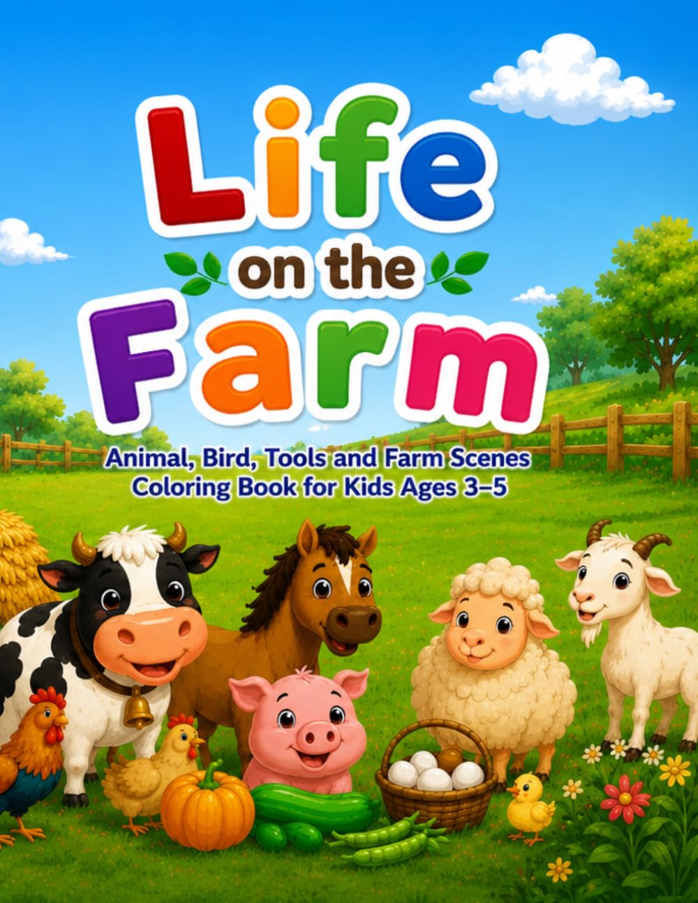 Life on the Farm: 64 Fun and Easy Coloring Pages with Farm Animals, Birds, Tools, and Farm Adventures for Kids Ages 3–5