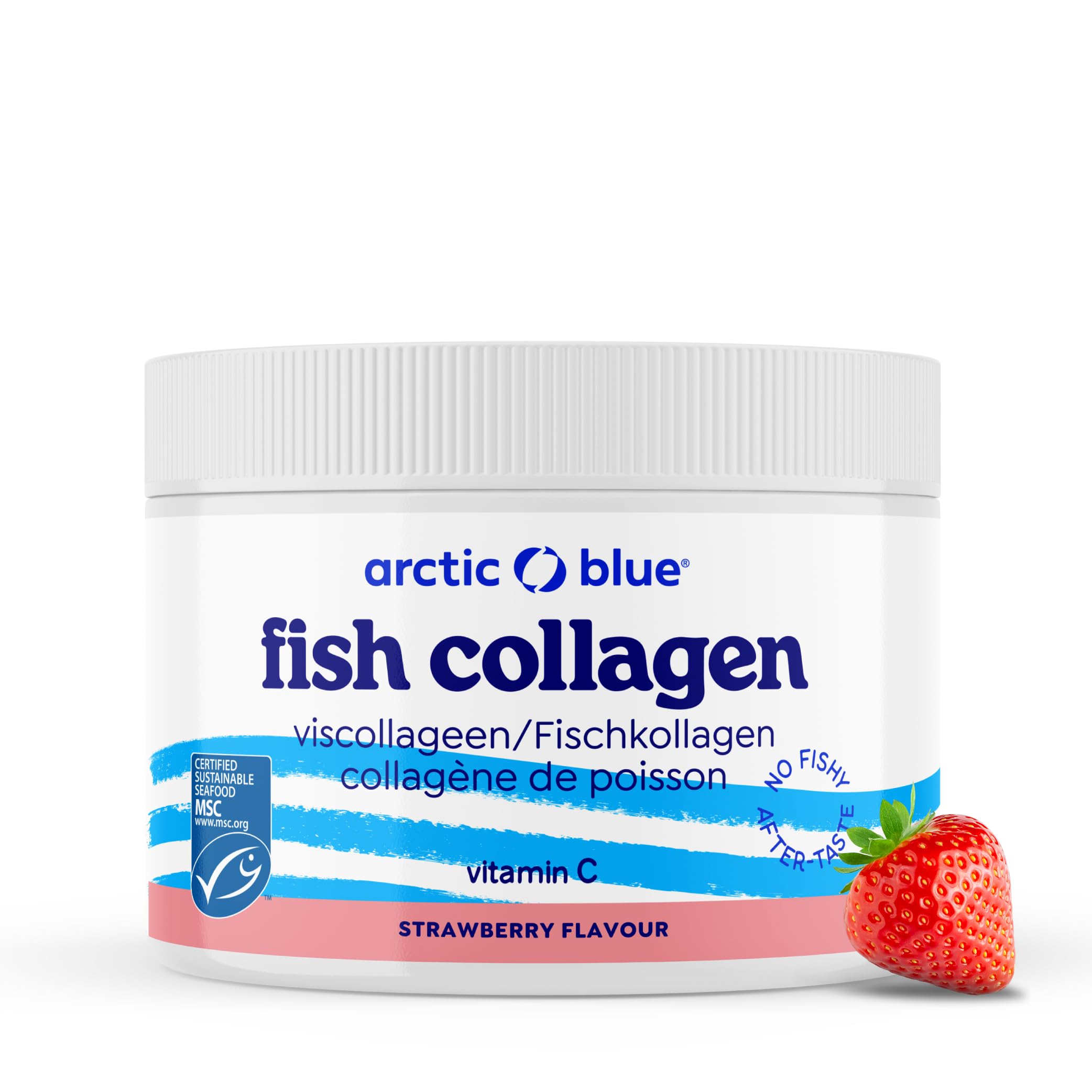 Arctic Blue Polvere Di Collagene Marino, 150 G, Certificato Msc, Pesce Artico, Collagene Con Idrolizzato Di Collagene E Vitamina C, Con Sapore Di Fragola-image