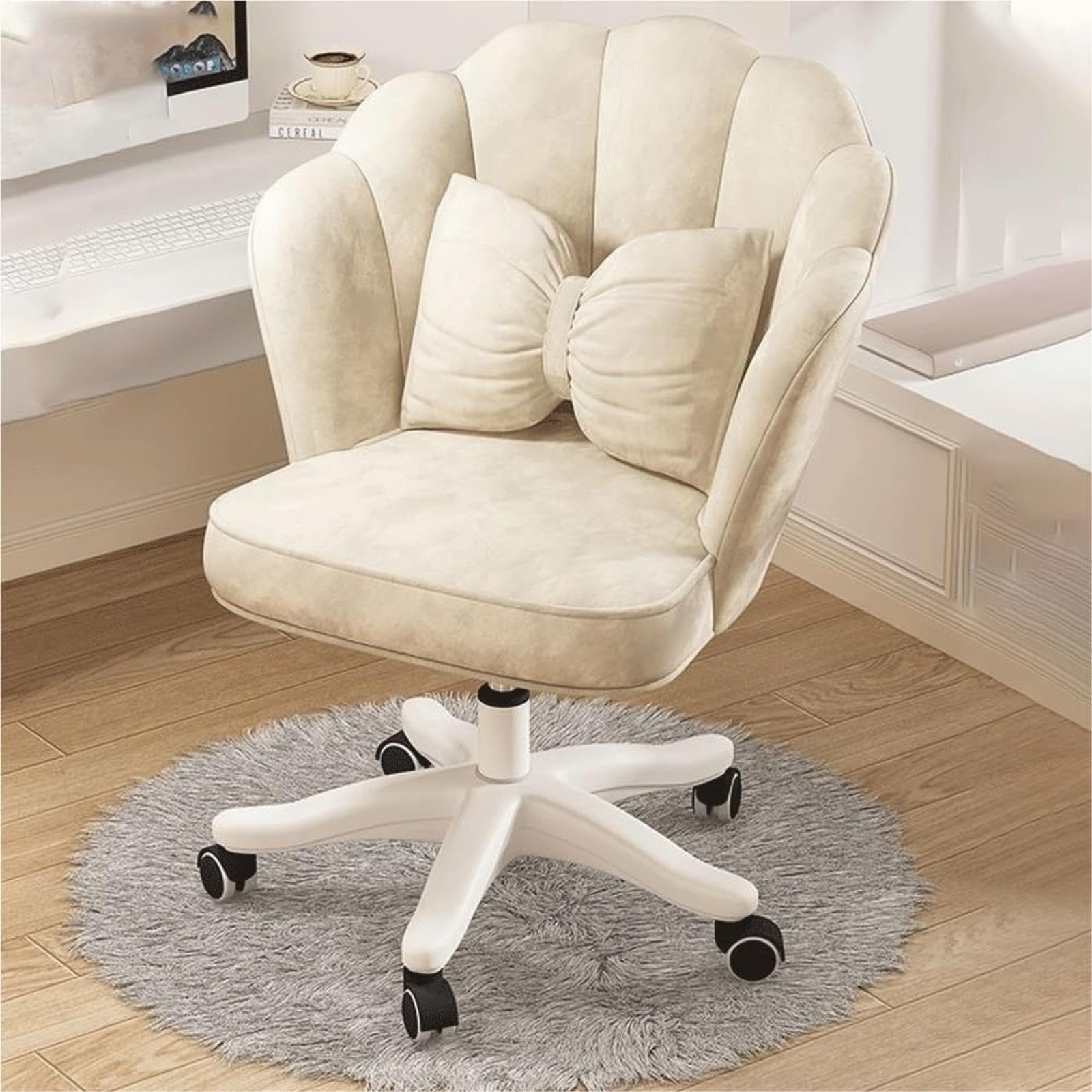IvyLoutish Modern Vanity Chair with Back & Wheels, Adjustable Height Swivel Desk Chair, Mid-Back Lumbar Support Makeup Chair