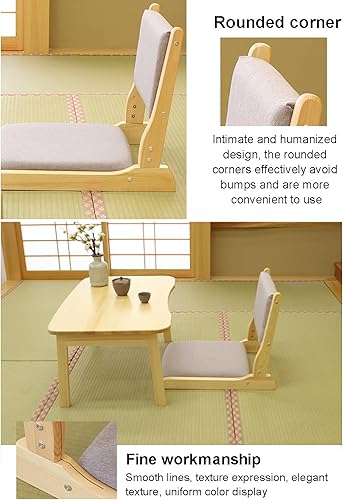 Miniatura 7 de SAZDFY Silla plegable de tatami con soporte de espalda, silla de meditación, silla portátil japonesa sin piernas, sofá perezoso de madera, ventana