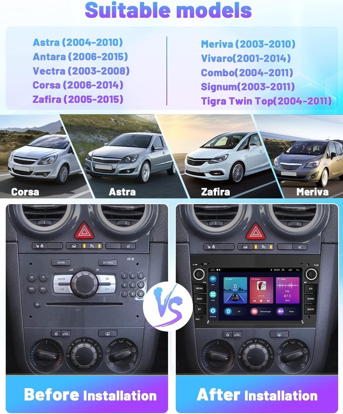 Hikity Android 13 Car Stereo for Vauxhall Astra Corsa Antara Vectra Wireless Carplay Android Auto - Image 2
