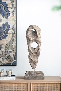 26” Tall Abstract Carved Wooden Sculpture, Organic Bohemian Home Decor S...