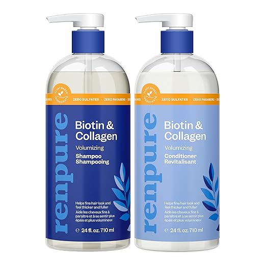 Renpure Biotin & Collagen Shampoo & Conditioner Set, Plant- Based - Nutrient Infused Formulas for Fuller, Thicker Looking Hair - For Fine Hair - Vitamin B7 (Biotin) & Collagen - 24 Fl Oz each, 2 Pack