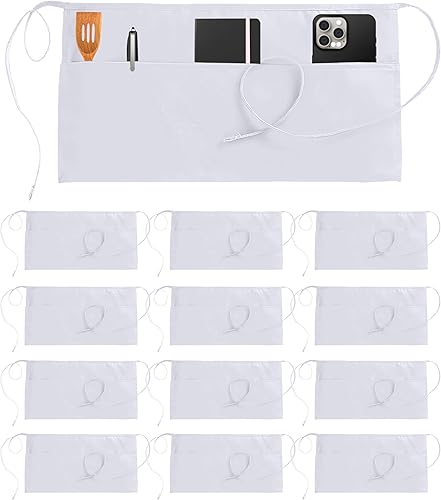 Utopia Wear Paquete de 12 delantales con 3 bolsillos, delantal de cintura para camarera, 12 pulgadas