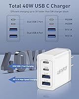 Vista 2 de USINFLY Cargador de pared USB C, paquete de 2 bloques de cargador USB C de 40 W, 4 puertos, bloque de carga rápida, adaptador de alimentación PD+QC