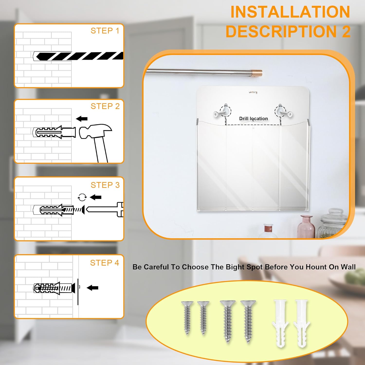 Clear Acrylic Straw Holder, Reusable Straws Storage with Removable Front Cover & 2 Mounting Options (Screws/Adhesive), Straw Organizer for Cabinet Door or Kitchen Counter for Tumbler - Image 4