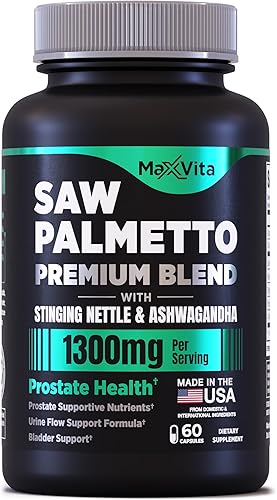 Próstata Premium - Saw Palmetto para hombres, ortiga, ashwagandha, licopeno, vejiga y alivio urinario, suplemento de próstata para hombres, 60