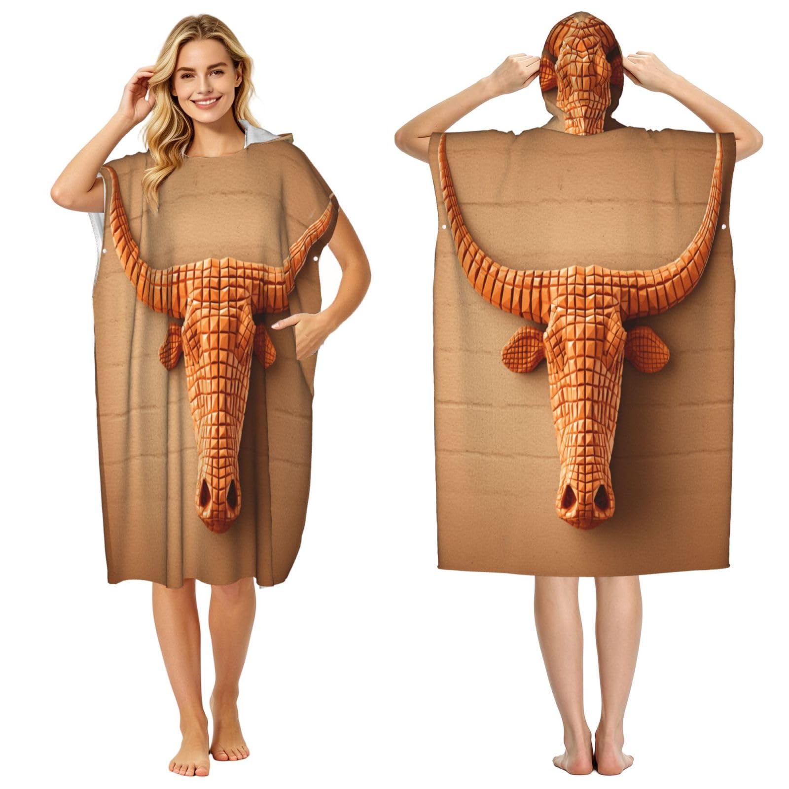 KLGRTJHK Symmetrical Bull Head Adult Hooded Beach Poncho Towel 43"X35"