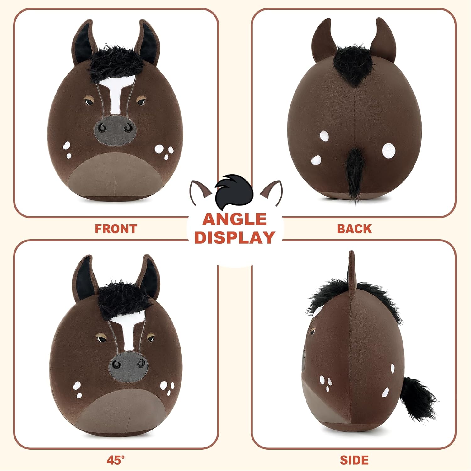PEACH CAT Original Appaloosa Horse Stuffed Animal 12" Cute Horse Plush Soft Plushies Toys Gifts for Kids Adults Dark Brown