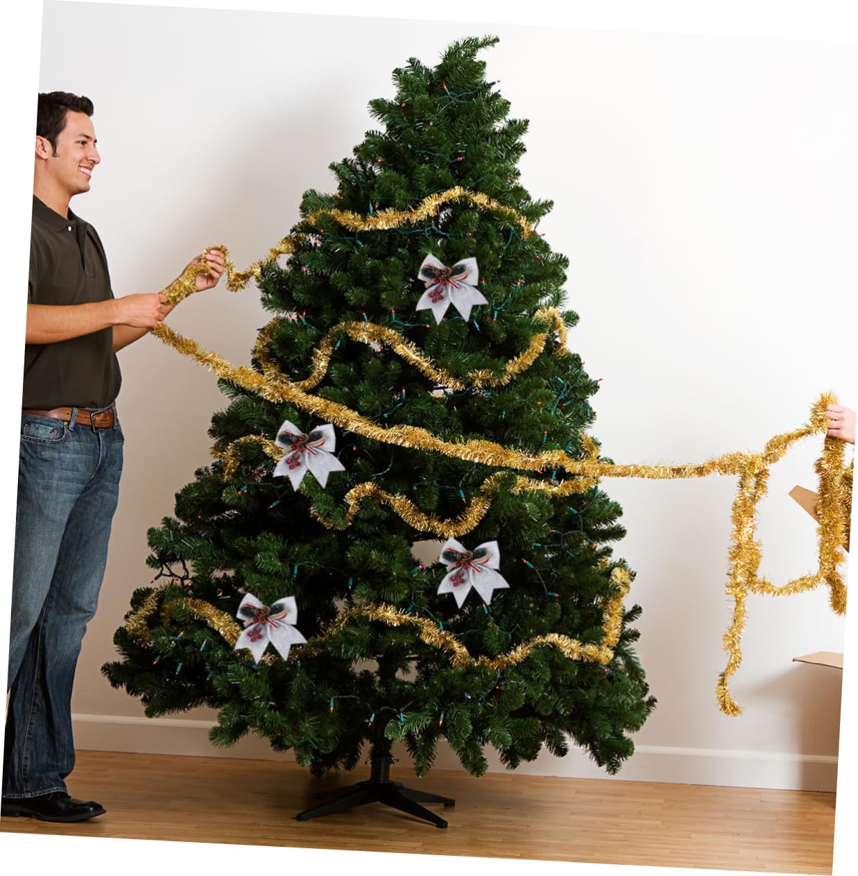 Didiseaon 8pcs Christmas Tree Bow Decorations Glitter Pine Cone Ribbon Ornaments for Holiday Home Decor Festive Tree Accessories for Weddings Parties and Seasonal Celebrations