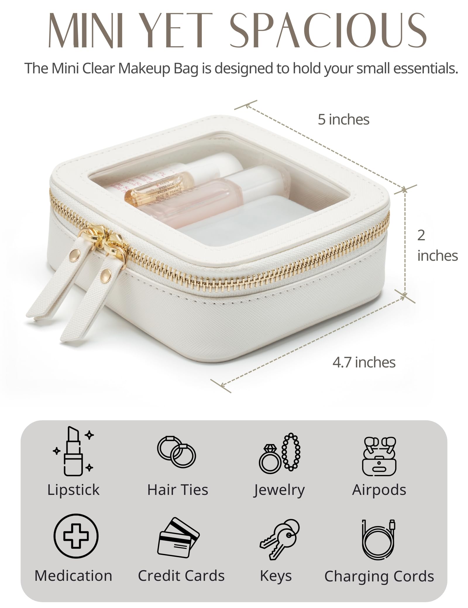 Popvibe Beauty case trasparente da viaggio, borsa cosmetica trasparente con cerniera, organizer portatile per trucchi, borsa compatta da viaggio per auto essenziale