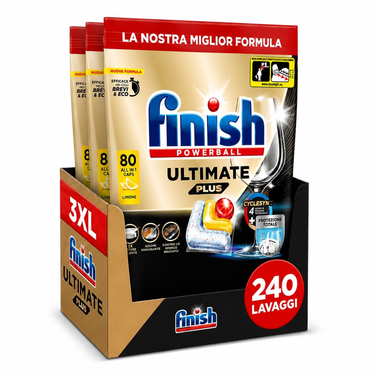 Finish Ultimate PLUS Pastiglie Lavastoviglie al Limone (240 capsule)