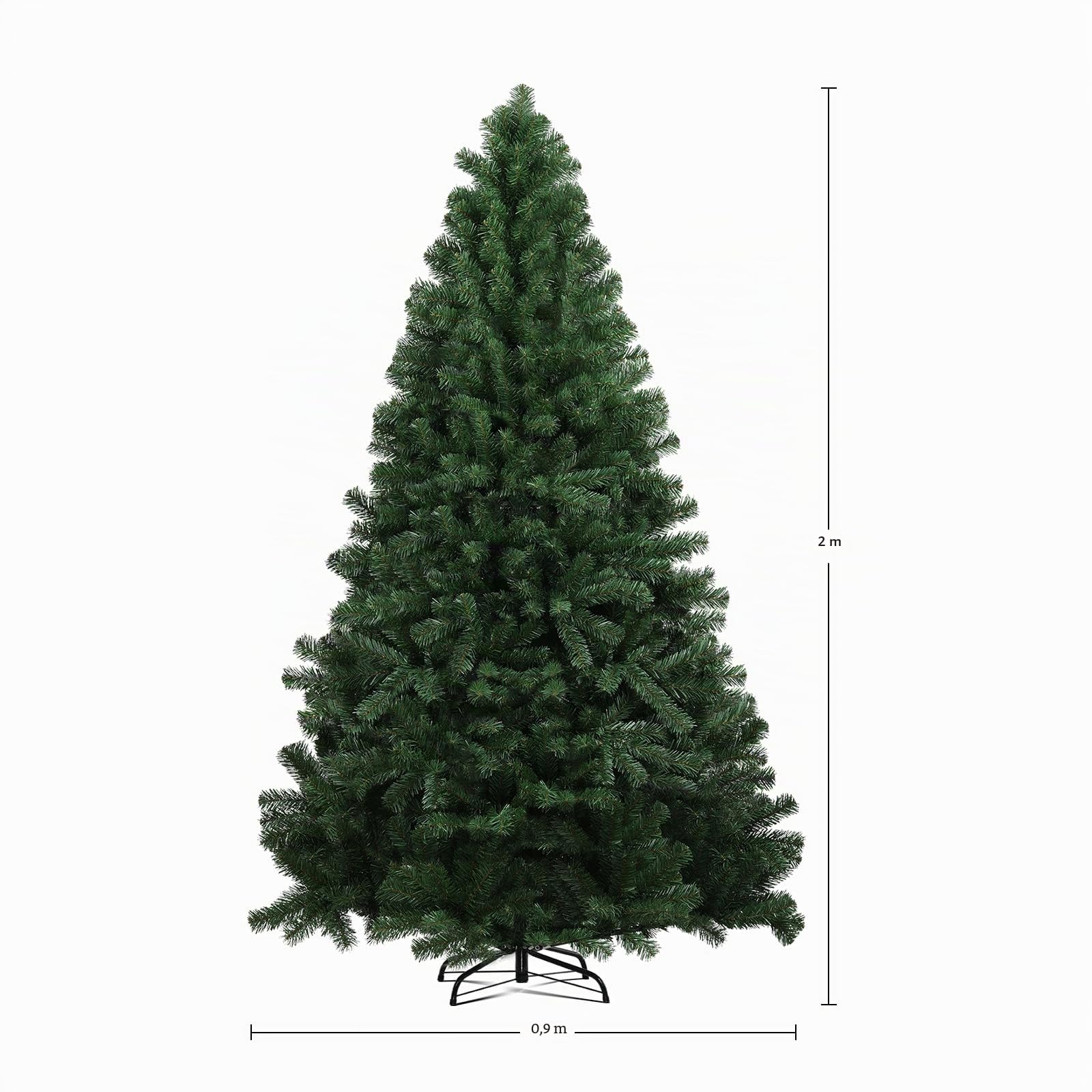 GTPLAYER Sapin de Noël artificiel - Décoration de Noël - 195 cm - Matériau PVC avec plus de 1000 pointes - Branches épaisses avec nœuds décoratifs et cartes de vœux - Support en métal solide - Vert