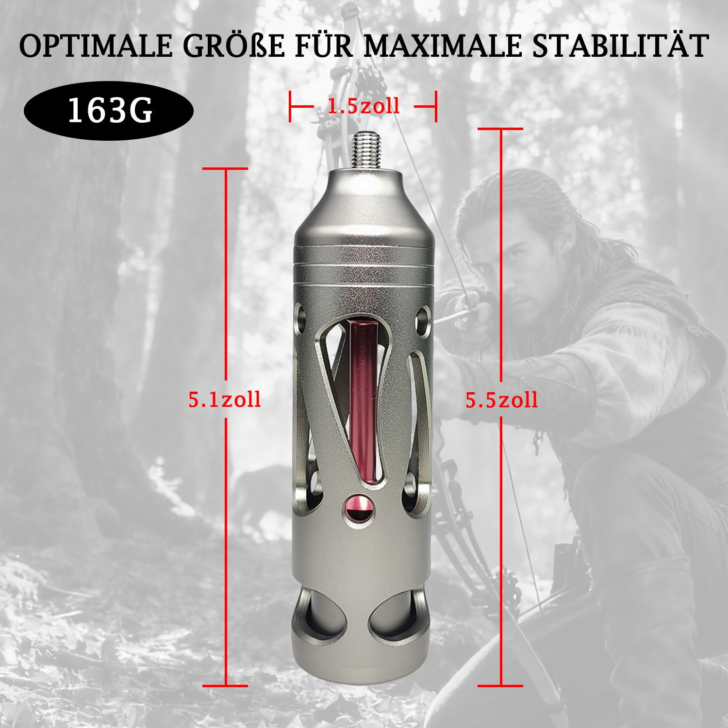 THREE ARCHERS Bogenstabilisator für Compoundbögen – Vibrationsdämpfer für Bogenschießen & Jagd, CNC- Aluminium-Stabilisator Schalldämpfer Schock Absorber Bogen Balance Bar