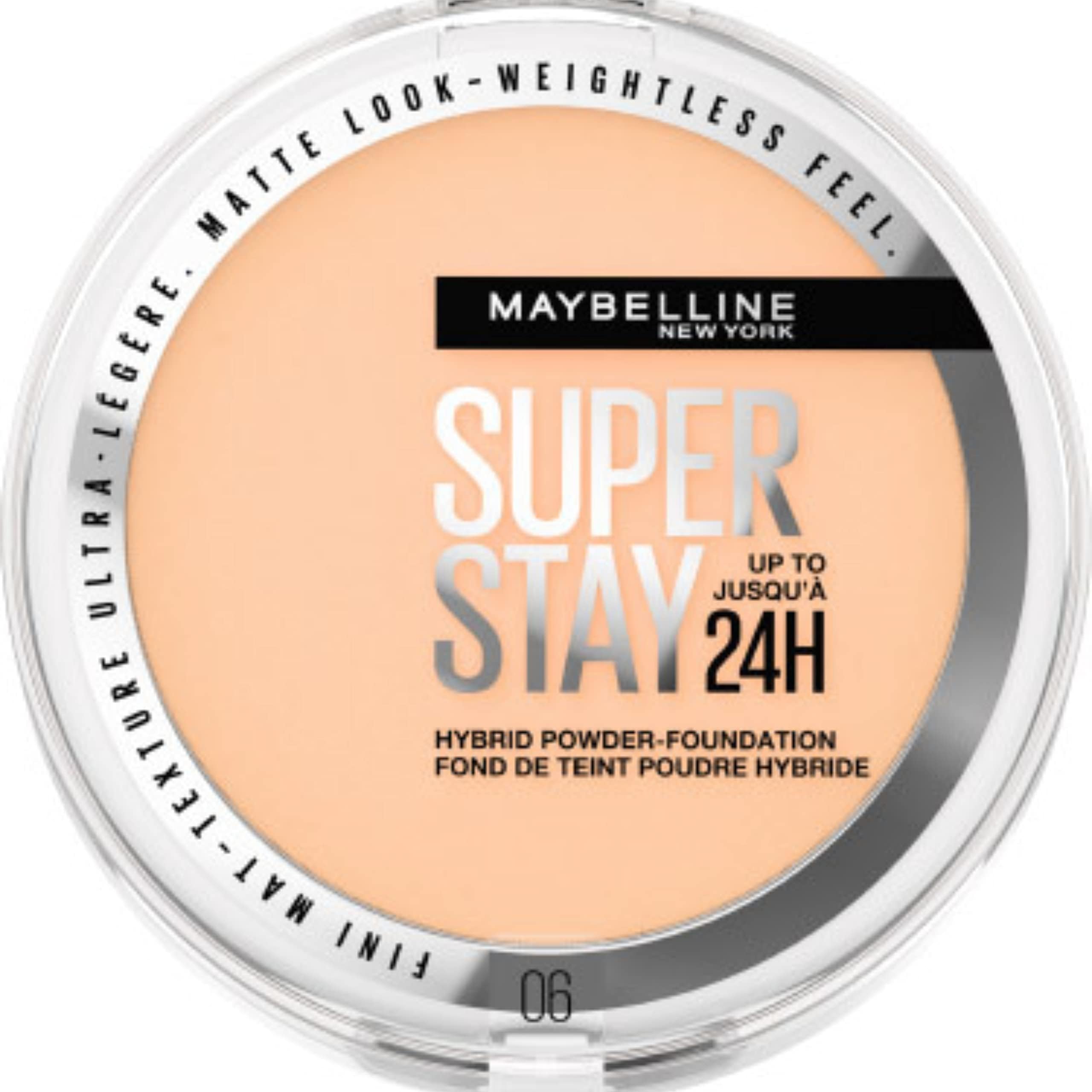 Maybelline Powder Foundation, Long-lasting 24H Wear, Medium to Full Coverage, Transfer, Water & Sweat Resistant, SuperStay 24H Hybrid Powder Foundation, 06