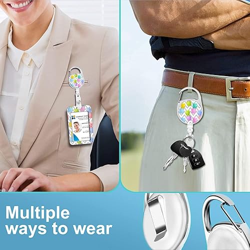 Miniatura 9 de Cordón para credencial y soporte para credencial de identificación, carretes retráctiles con clip para cinturón de carrete de mosquetón, cordón de