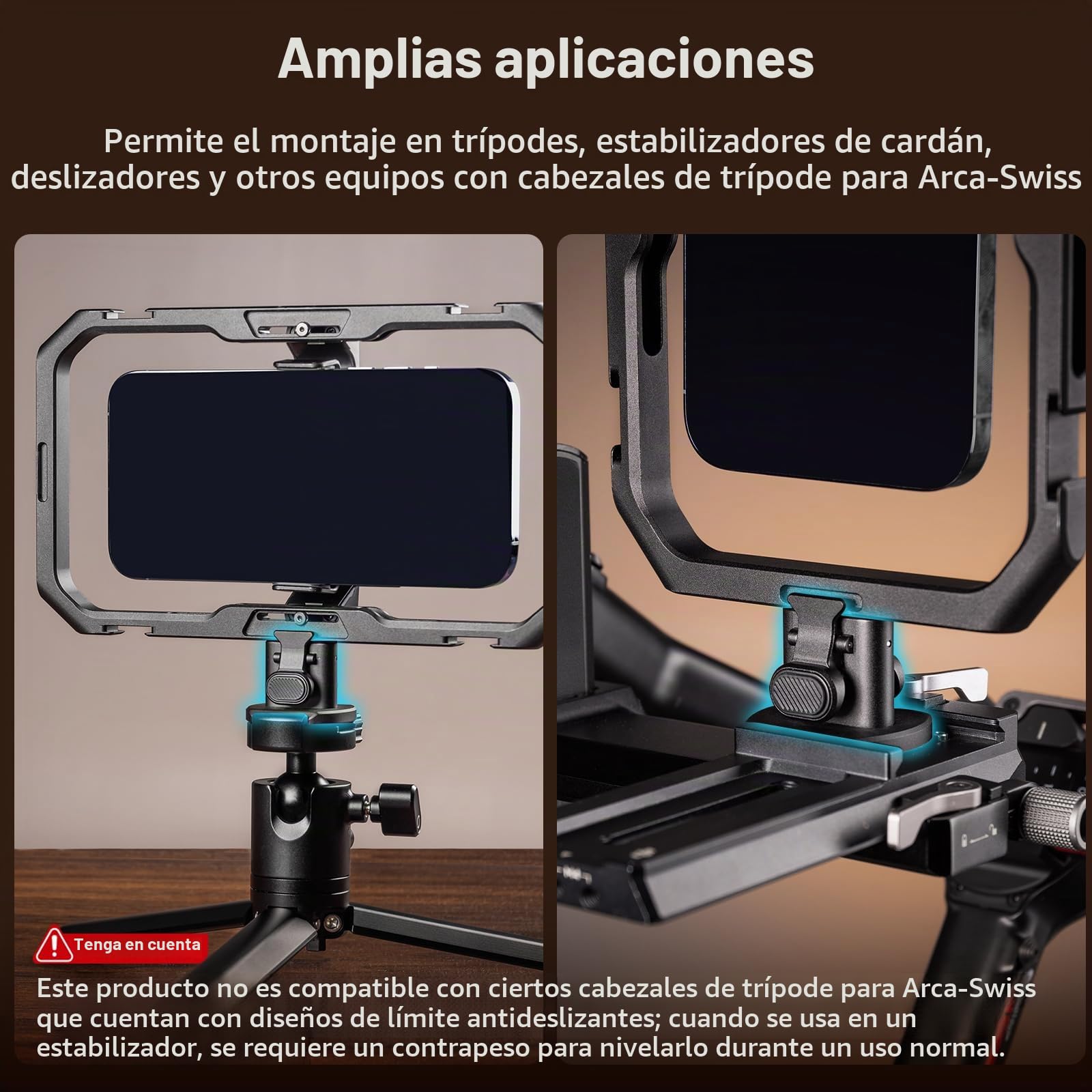 SMALLRIG H11 Adaptador para Cage Móvil de Liberación Rápida SMALLRIG, para Trípodes, Estabilizadores de Cardán, Controles Deslizantes y Otros Equipos con Cabezales de Trípode para Arca-Swiss - 4609